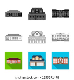 Vector design of building and front sign. Collection of building and roof stock vector illustration.