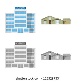 Vector design of building and front sign. Set of building and roof stock vector illustration.