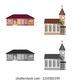 Vector design of building and front sign. Set of building and roof vector icon for stock.