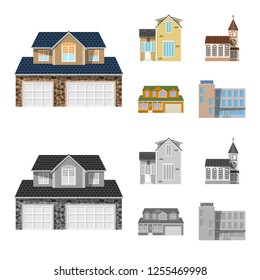 Vector design of building and front sign. Collection of building and roof stock vector illustration.