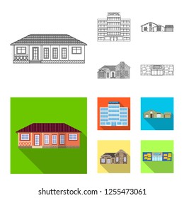 Vector design of building and front sign. Set of building and roof vector icon for stock.