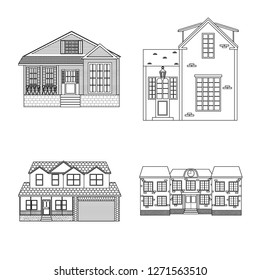 Vector design of building and front sign. Collection of building and roof stock vector illustration.