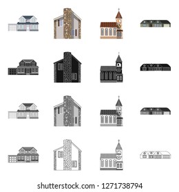 Vector design of building and front sign. Collection of building and roof stock vector illustration.