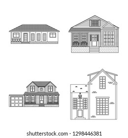 Vector design of building and front sign. Set of building and roof stock vector illustration.