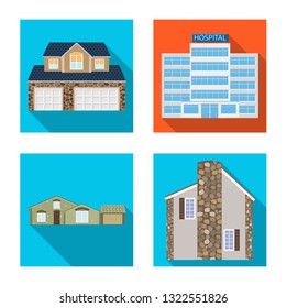 Vector design of building and front sign. Set of building and roof vector icon for stock.
