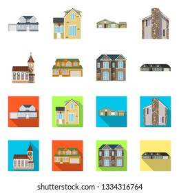 Vector design of building and front sign. Set of building and roof stock symbol for web.