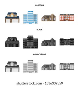 Vector design of building and front sign. Set of building and roof stock vector illustration.