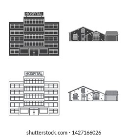 Vector design of building and front sign. Collection of building and roof stock vector illustration.