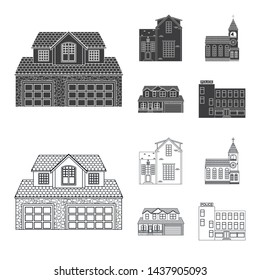 Vector design of building and front sign. Set of building and roof stock symbol for web.