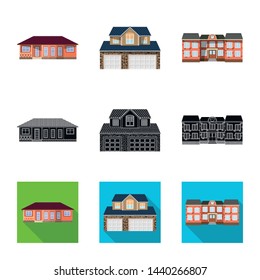Vector design of building and front sign. Collection of building and roof vector icon for stock.