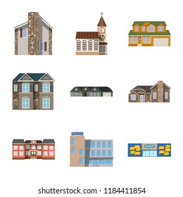 Vector design of building and front symbol. Set of building and roof stock symbol for web.