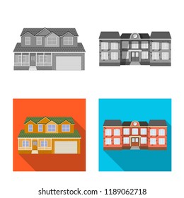 Vector design of building and front symbol. Collection of building and roof stock symbol for web.