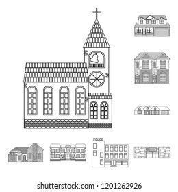 Vector design of building and front symbol. Collection of building and roof stock symbol for web.