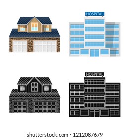 Vector design of building and front symbol. Collection of building and roof vector icon for stock.