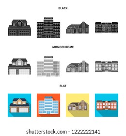 Vector design of building and front symbol. Collection of building and roof vector icon for stock.