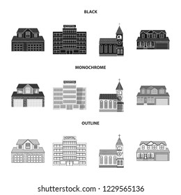 Vector design of building and front symbol. Set of building and roof stock symbol for web.