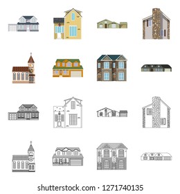 Vector design of building and front symbol. Set of building and roof stock vector illustration.