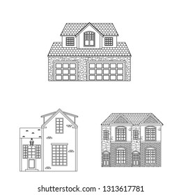 Vector design of building and front symbol. Collection of building and roof vector icon for stock.