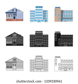 Vector design of building and front symbol. Collection of building and roof vector icon for stock.