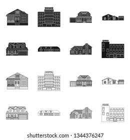 Vector design of building and front symbol. Collection of building and roof stock vector illustration.