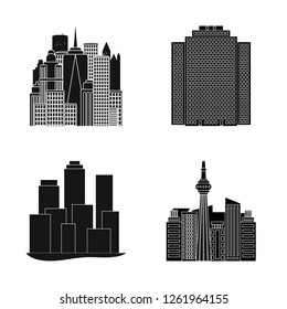Vector design of building and high icon. Set of building and business stock symbol for web.