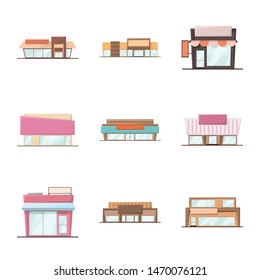 Vector design of building and supermarket sign. Set of building and market stock symbol for web.
