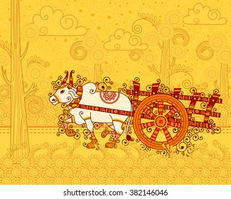 Vector design of bullock cart in Indian art style