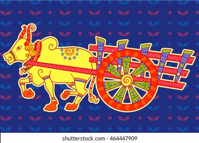 Vector design of bullock cart in Indian art style
