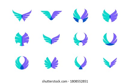 Vector design bundle of wings. Suitable as a logo that represents freedom, courage and happiness.