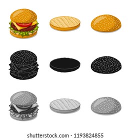 Vector design of burger and sandwich icon. Set of burger and slice vector icon for stock.