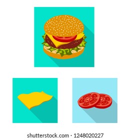 Vector design of burger and sandwich icon. Set of burger and slice stock vector illustration.