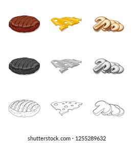 Vector design of burger and sandwich icon. Collection of burger and slice vector icon for stock.