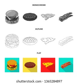 Vector design of burger and sandwich icon. Collection of burger and slice stock symbol for web.