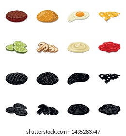 Vector design of burger and sandwich icon. Set of burger and slice vector icon for stock.