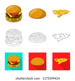 Vector design of burger and sandwich logo. Collection of burger and slice vector icon for stock.