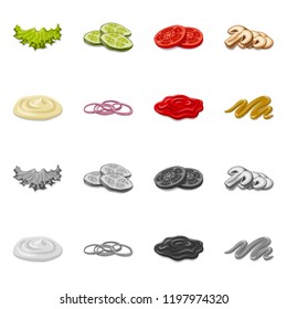 Vector design of burger and sandwich logo. Set of burger and slice stock symbol for web.