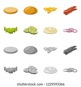Vector design of burger and sandwich logo. Set of burger and slice stock symbol for web.