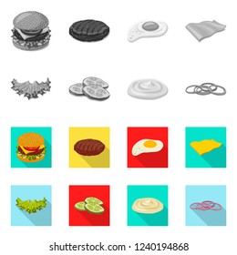 Vector design of burger and sandwich logo. Set of burger and slice vector icon for stock.