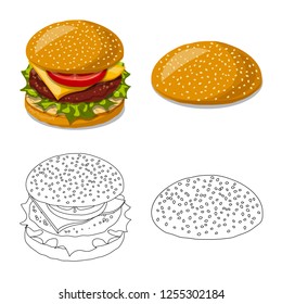 Vector design of burger and sandwich logo. Set of burger and slice vector icon for stock.