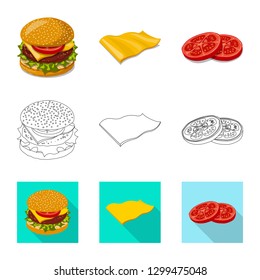 Vector design of burger and sandwich logo. Collection of burger and slice stock symbol for web.