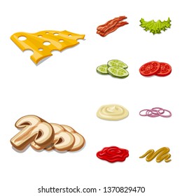 Vector design of burger and sandwich logo. Collection of burger and slice stock symbol for web.
