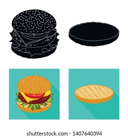 Vector design of burger and sandwich logo. Set of burger and slice stock symbol for web.