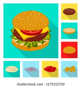 Vector design of burger and sandwich sign. Collection of burger and slice stock symbol for web.