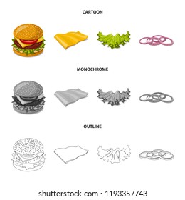 Vector design of burger and sandwich sign. Collection of burger and slice vector icon for stock.