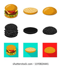 Vector design of burger and sandwich sign. Collection of burger and slice stock symbol for web.
