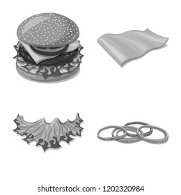 Vector design of burger and sandwich sign. Collection of burger and slice stock symbol for web.