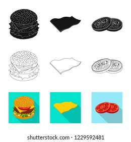 Vector design of burger and sandwich sign. Set of burger and slice stock vector illustration.