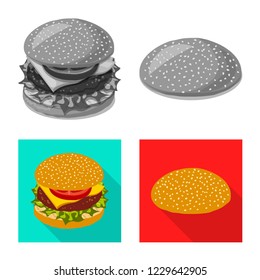 Vector design of burger and sandwich sign. Collection of burger and slice vector icon for stock.