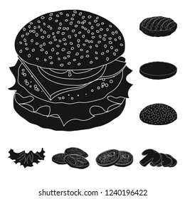 Vector design of burger and sandwich sign. Collection of burger and slice stock vector illustration.