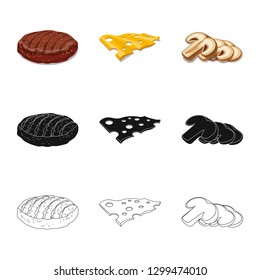 Vector design of burger and sandwich sign. Set of burger and slice vector icon for stock.